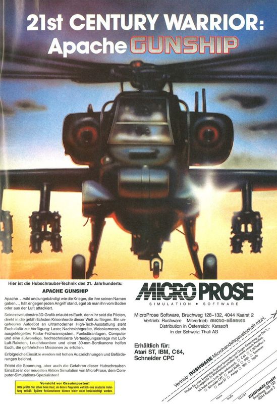 Gunship Magazine Advertisement (Magazine Advertisements): Power Play (Germany), Issue 02/1989