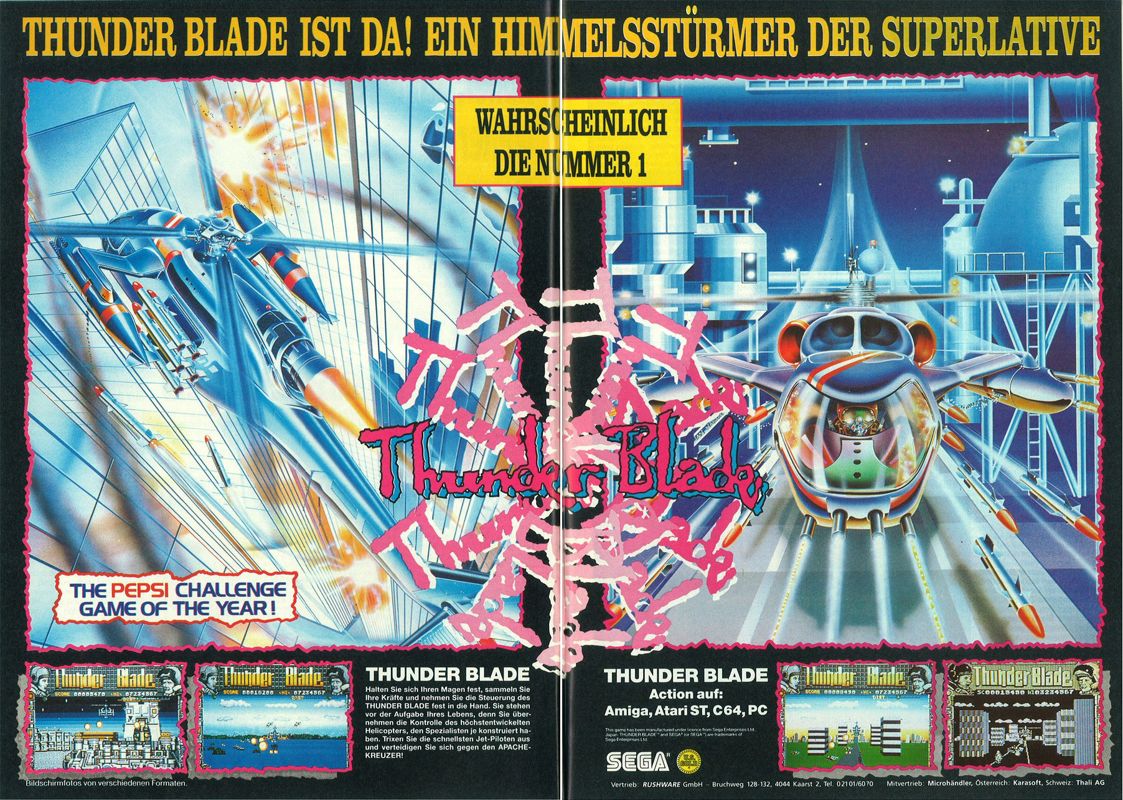 ThunderBlade Magazine Advertisement (Magazine Advertisements): Power Play (Germany), Issue 02/1989
