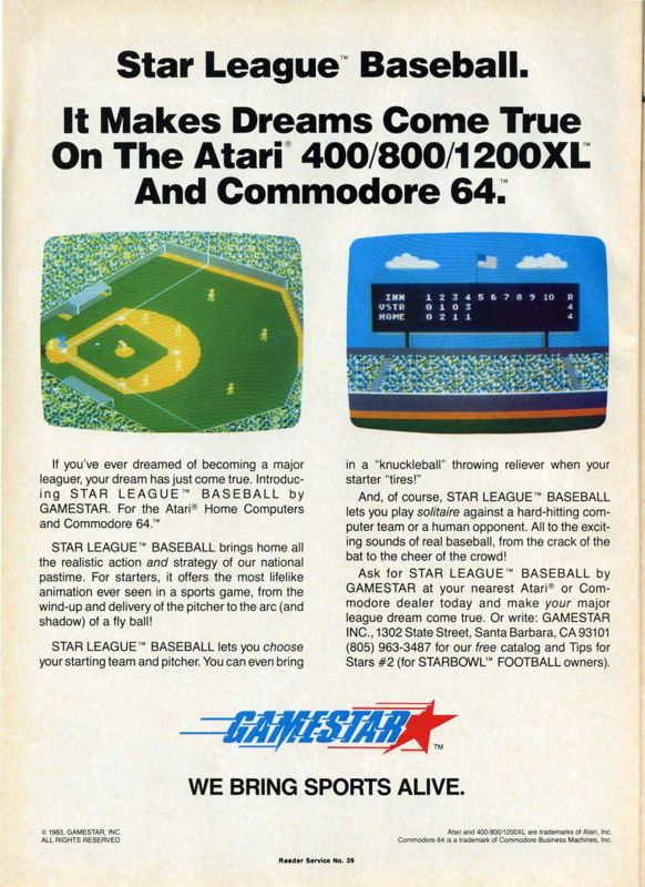 Star League Baseball Magazine Advertisement (Magazine Advertisements): Ahoy! (United States) Number 2 (February 1984)