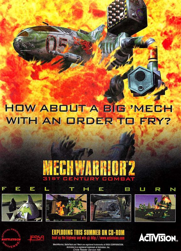 MechWarrior 2: 31st Century Combat Magazine Advertisement (Magazine Advertisements): Computer Gaming World (US), Issue 133 (August 1995)
