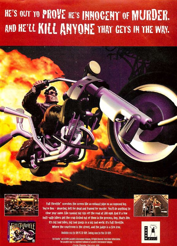 Full Throttle Magazine Advertisement (Magazine Advertisements): Computer Gaming World (US), Issue 133 (August 1995)