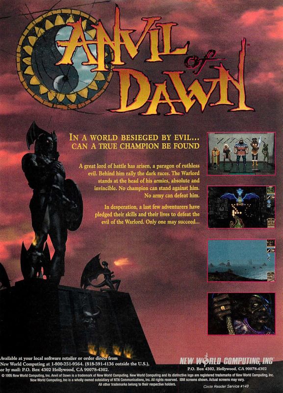 Anvil of Dawn Magazine Advertisement (Magazine Advertisements): Computer Gaming World (US), Issue 134 (September 1995)