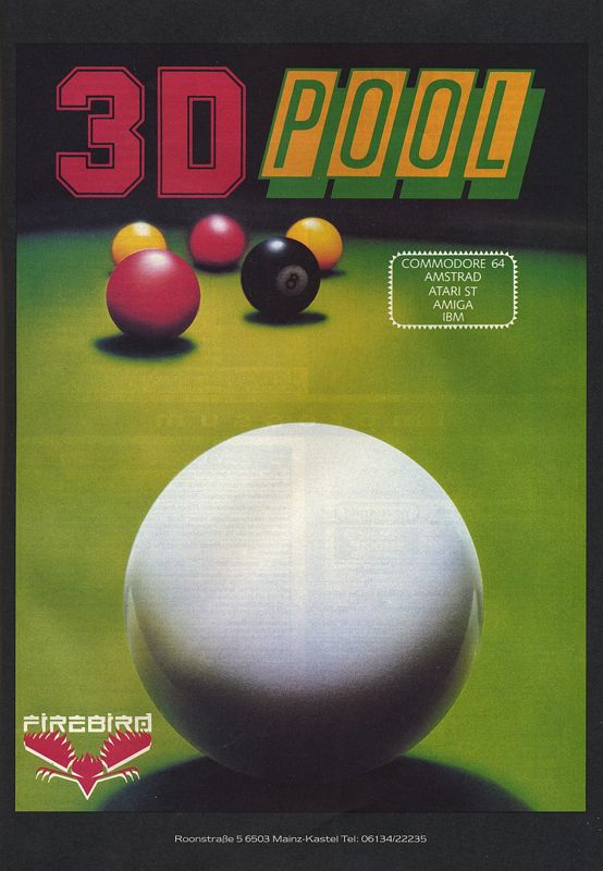 Sharkey's 3D Pool Magazine Advertisement (Magazine Advertisements): Power Play (Germany), Issue 08/1989