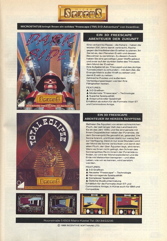 Dark Side Magazine Advertisement (Magazine Advertisements): Power Play (Germany), Issue 08/1989 Part 2