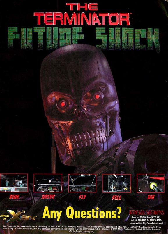 The Terminator: Future Shock Magazine Advertisement (Magazine Advertisements): Computer Gaming World (US), Issue 134 (September 1995)