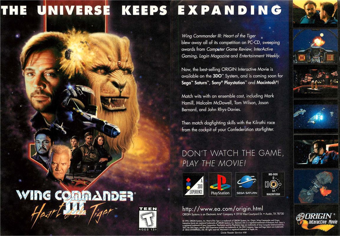 Wing Commander III: Heart of the Tiger Magazine Advertisement (Magazine Advertisements): Computer Gaming World (US), Issue 134 (September 1995)