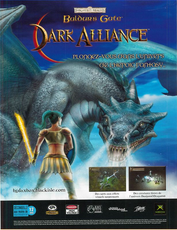 Baldur's Gate: Dark Alliance Magazine Advertisement (Magazine Advertisements): Xbox : Le Magazine Officiel (France), Issue 14 (April 2003)