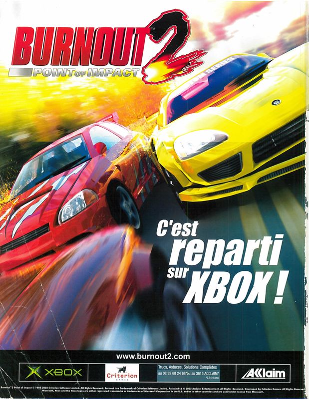 Burnout 2: Point of Impact Magazine Advertisement (Magazine Advertisements): Xbox - Le Magazine Officiel (France), Issue 15 (May 2003)