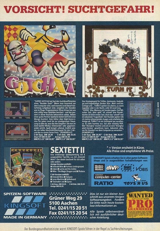 Gotcha! Magazine Advertisement (Magazine Advertisements): Power Play (Germany), Issue 01/1990