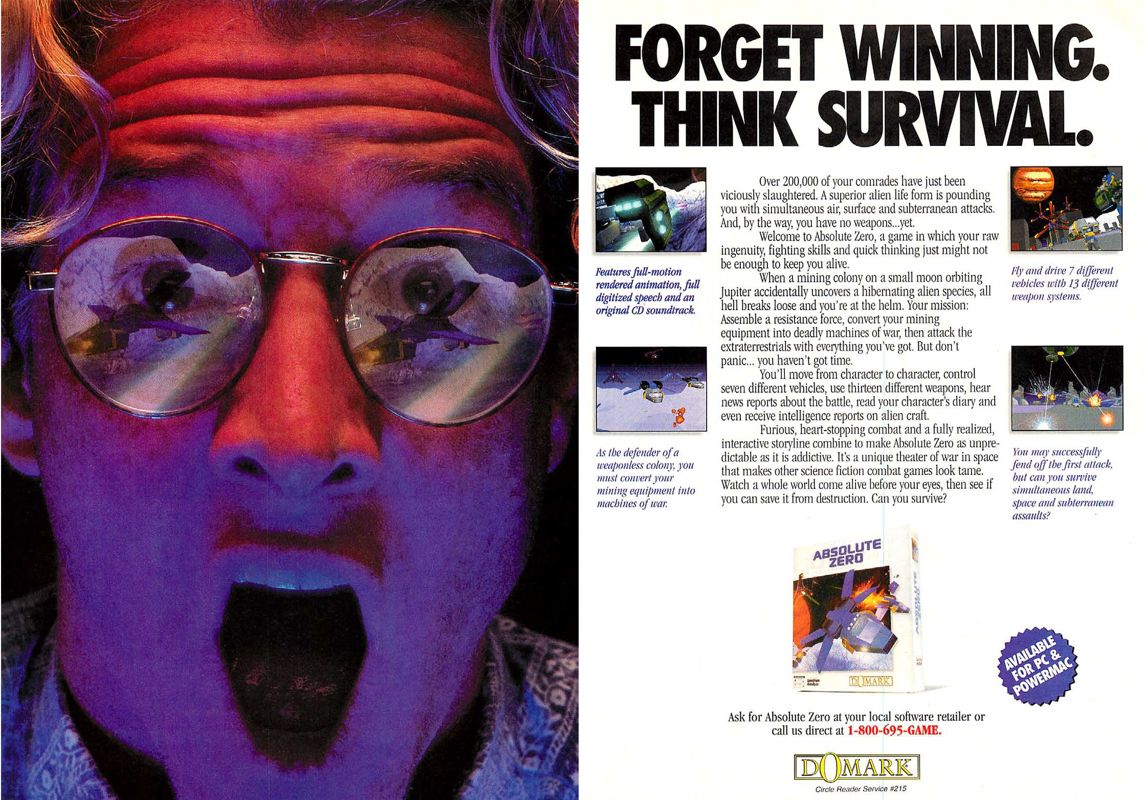 Absolute Zero Magazine Advertisement (Magazine Advertisements): Computer Gaming World (US), Issue 134 (September 1995)