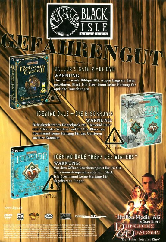 Icewind Dale + Icewind Dale: Heart of Winter Magazine Advertisement (Magazine Advertisements): PC Games (Germany), Issue 05/2001