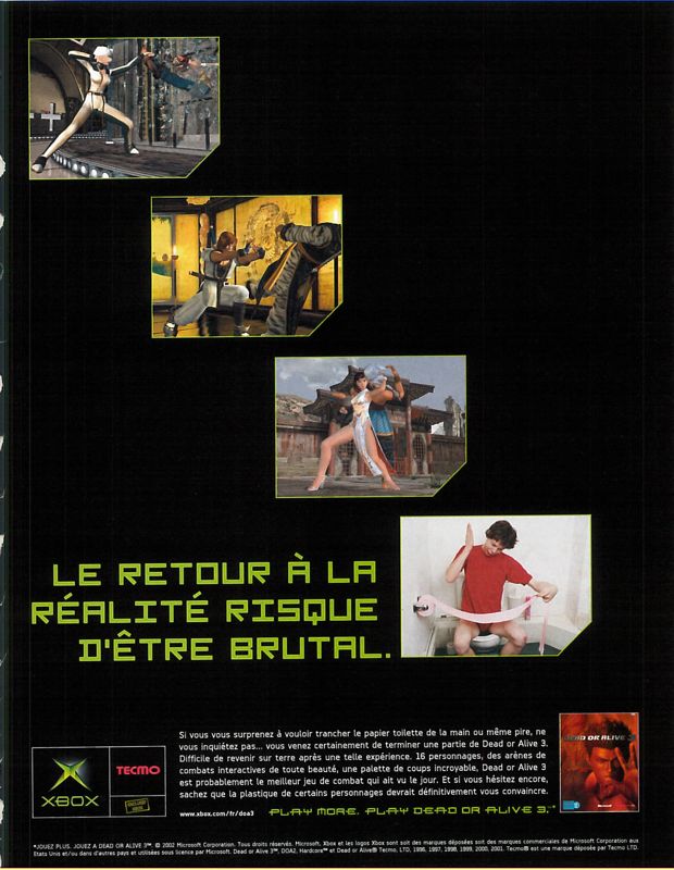 Dead or Alive 3 Magazine Advertisement (Magazine Advertisements): Xbox : Le Magazine Officiel (France), Issue 5 (July 2002)