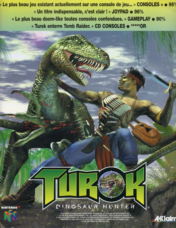 Turok: Dinosaur Hunter Magazine Advertisement (Magazine Advertisements): X64 (France), Issue 1 (October 1997)