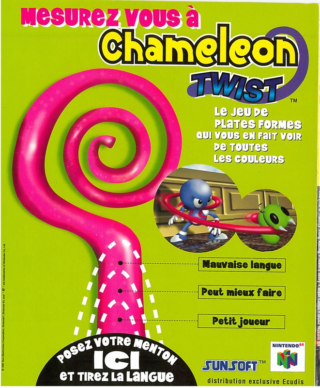 Chameleon Twist Magazine Advertisement (Magazine Advertisements): X64 (France), Issue 2 (December 1997)