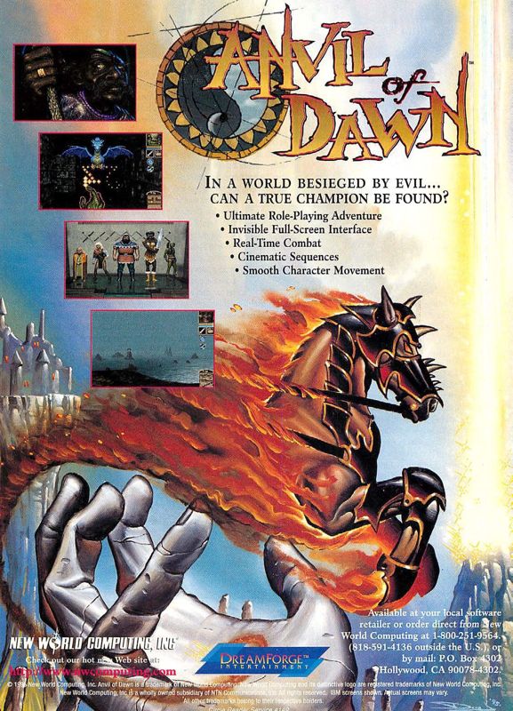 Anvil of Dawn Magazine Advertisement (Magazine Advertisements): Computer Gaming World (US), Issue 135 (October 1995)