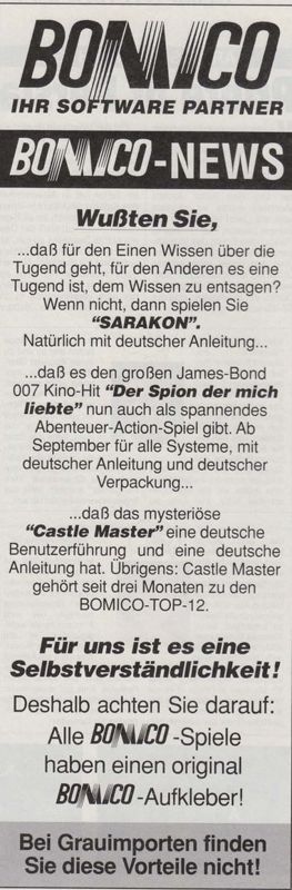 Castle Master Magazine Advertisement (Magazine Advertisements): Power Play (Germany), Issue 10/1990