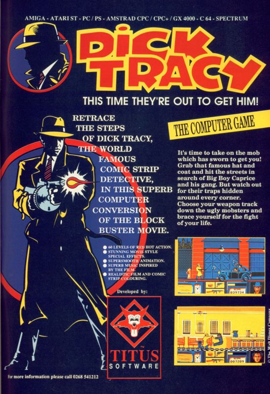 Dick Tracy Magazine Advertisement (Magazine Advertisements): CU Amiga Magazine (UK) Issue #10 (December 1990). Courtesy of the Internet Archive. Page 171