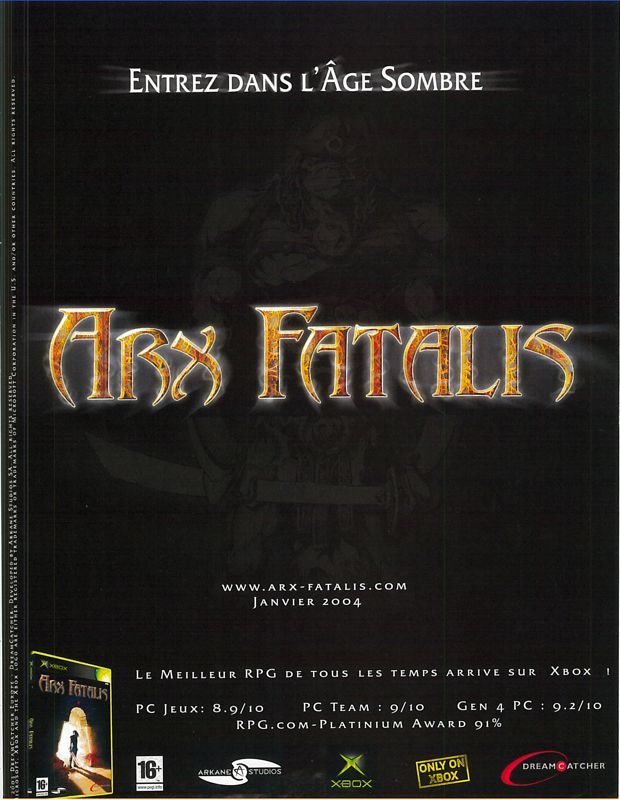 Arx Fatalis Magazine Advertisement (Magazine Advertisements): Xbox : Le Magazine Officiel (France), Issue 25 (February 2004)