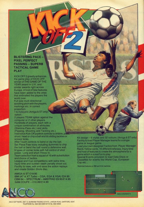 Kick Off 2 Magazine Advertisement (Magazine Advertisements): CU Amiga Magazine (UK) Issue #5 (July 1990). Courtesy of the Internet Archive. Page 28