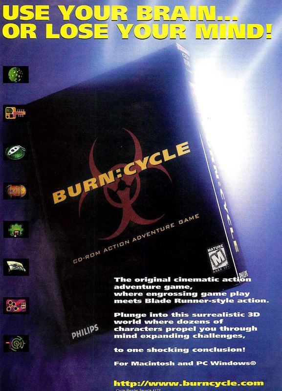 Burn:Cycle Magazine Advertisement (Magazine Advertisements): Computer Gaming World (US), Issue 135 (October 1995)