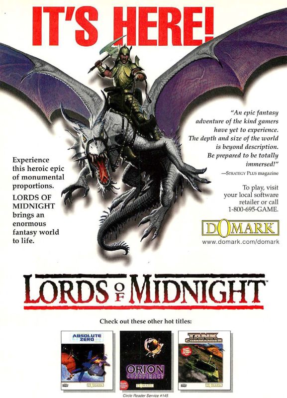 Lords of Midnight Magazine Advertisement (Magazine Advertisements): Computer Gaming World (US), Issue 135 (October 1995)