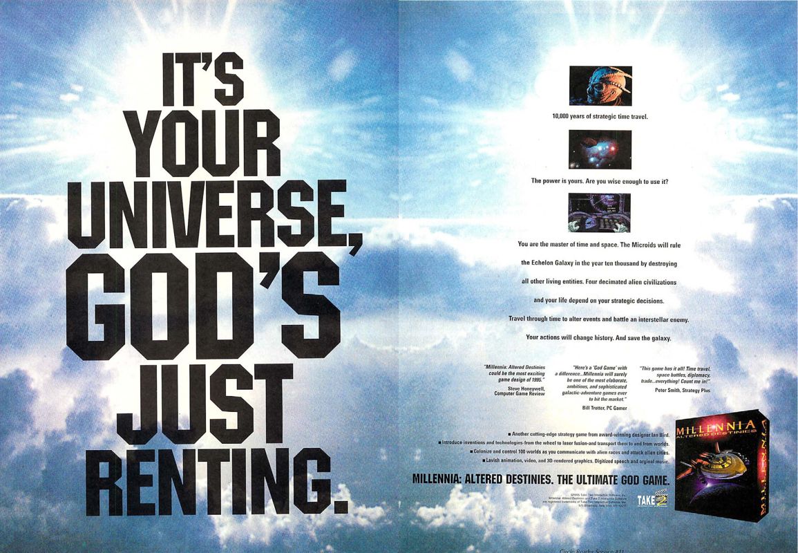 Millennia: Altered Destinies Magazine Advertisement (Magazine Advertisements): Computer Gaming World (US), Issue 133 (August 1995)