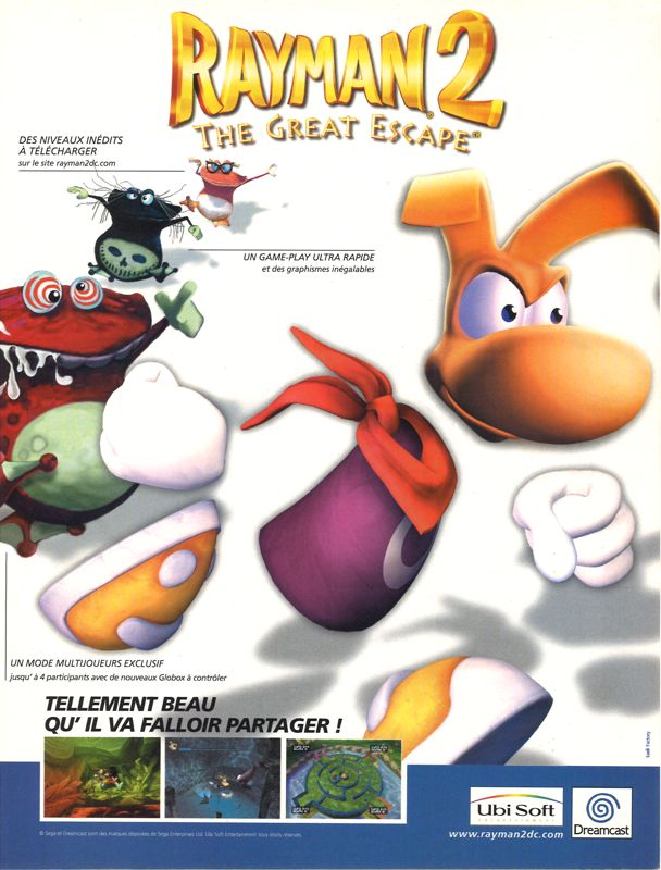 Rayman 2: The Great Escape Magazine Advertisement (Magazine Advertisements): Dreamzone (France), Issue 10 (March 2000)