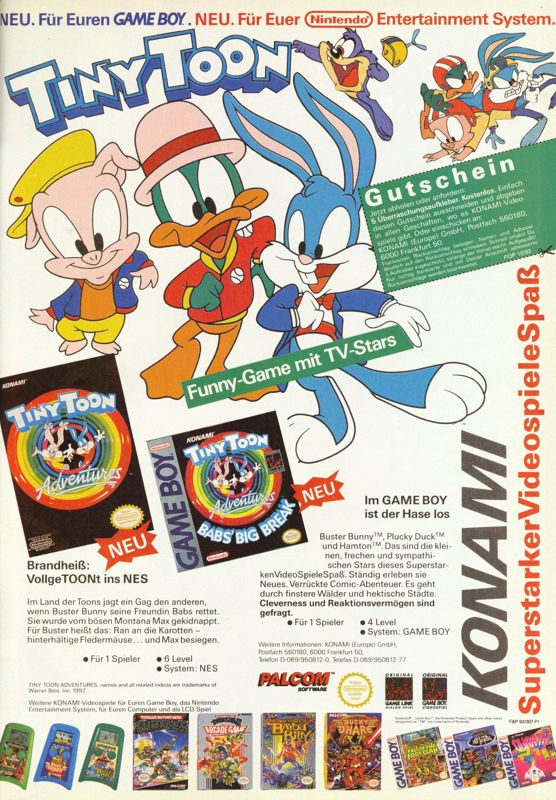 Tiny Toon Adventures Magazine Advertisement (Magazine Advertisements): Power Play (Germany), Issue 10/1992