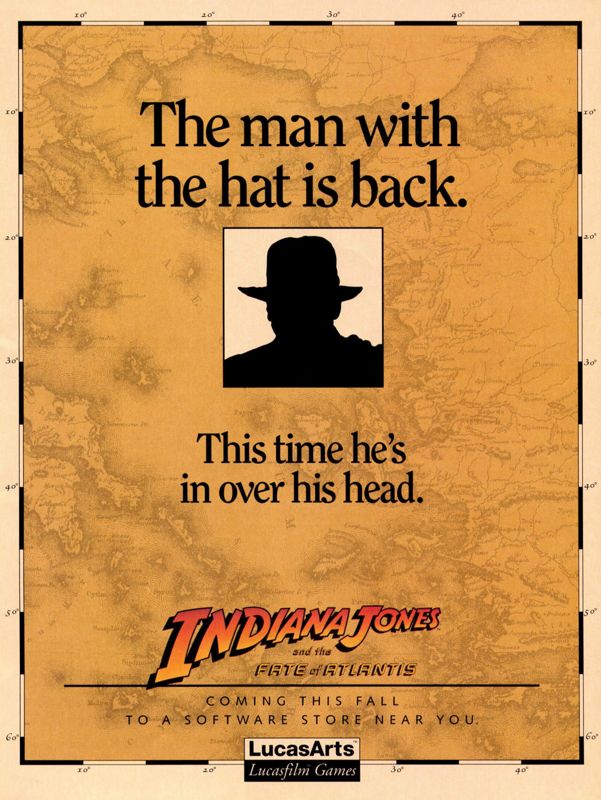 Indiana Jones and the Fate of Atlantis Magazine Advertisement (Magazine Advertisements): Computer Gaming World (United States) Issue 86 (September 1991)