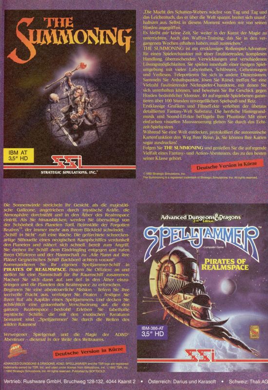 The Summoning Magazine Advertisement (Magazine Advertisements):<br> Power Play (Germany), Issue 12/1992