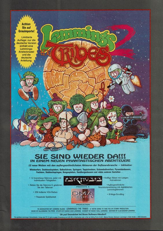 Lemmings 2: The Tribes Magazine Advertisement (Magazine Advertisements):<br> Amiga Joker (Germany), Issue 03/1993