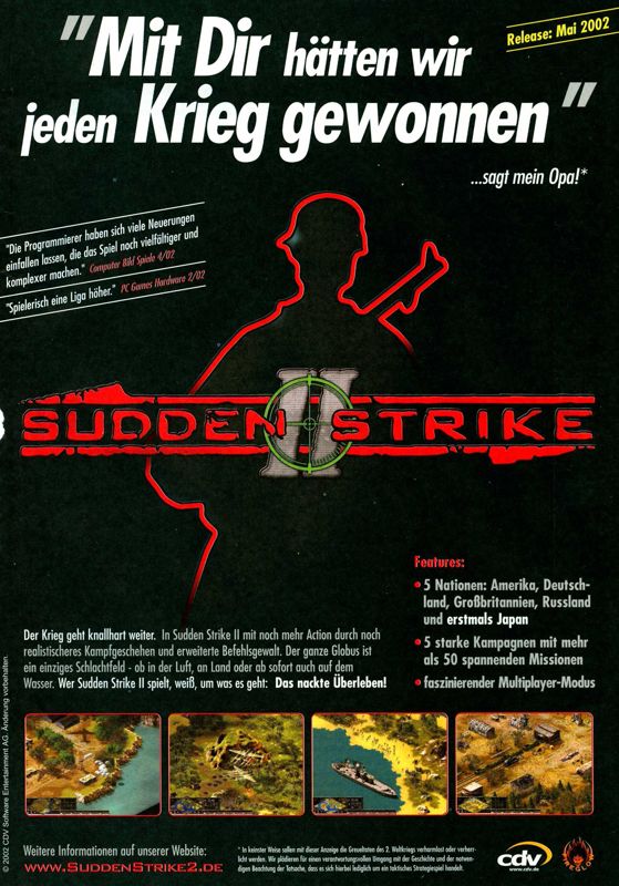 Sudden Strike II Magazine Advertisement (Magazine Advertisements): PC Games (Germany), Issue 06/2002