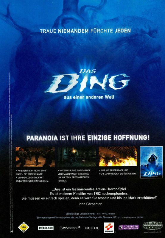 The Thing Magazine Advertisement (Magazine Advertisements): PC Games (Germany), Issue 11/2002