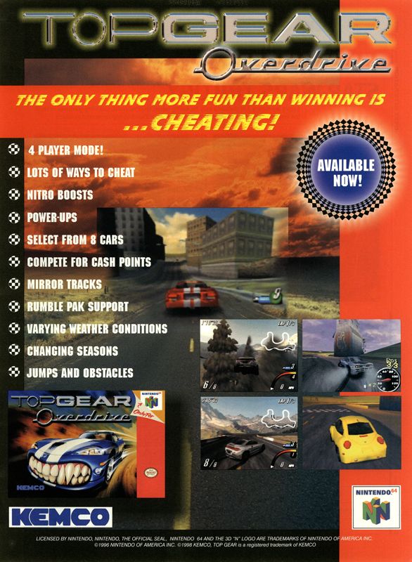 Top Gear: Overdrive Magazine Advertisement (Magazine Advertisements): Official Magazine Advertisement Next Generation (U.S.) Issue #47 (November 1998)