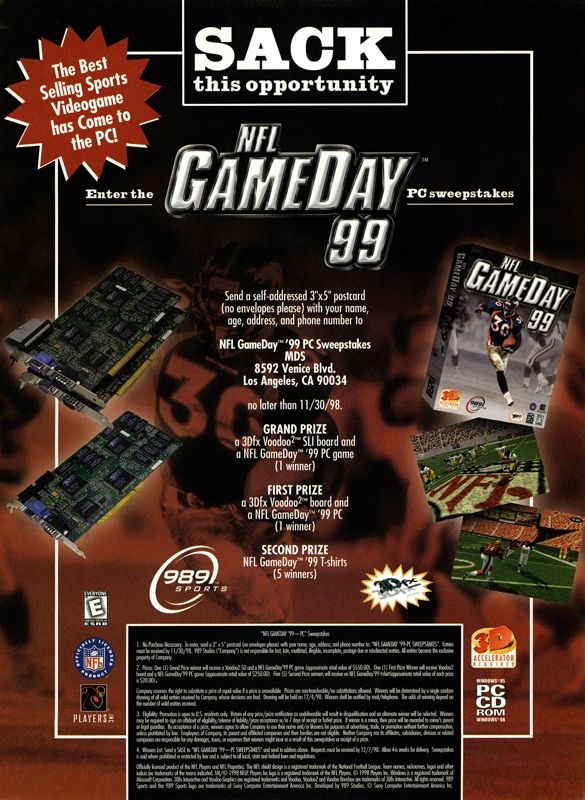 NFL GameDay 99 Magazine Advertisement (Magazine Advertisements): Next Generation (U.S.) Issue #47 (November 1998)