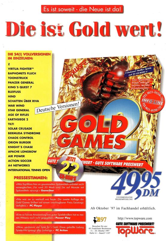 Gold Games 2 Magazine Advertisement (Magazine Advertisements): Power Play (Germany), Issue 11/1997