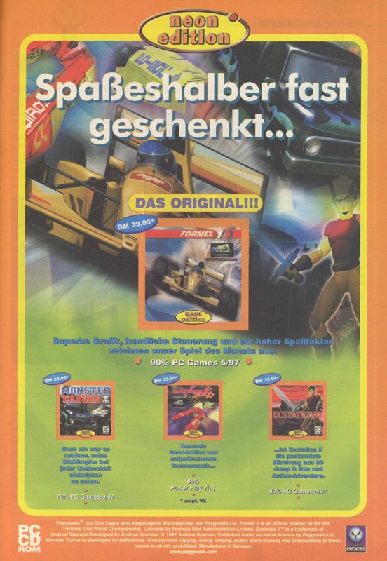 WipEout XL Magazine Advertisement (Magazine Advertisements): Power Play (Germany), Issue 08/1998