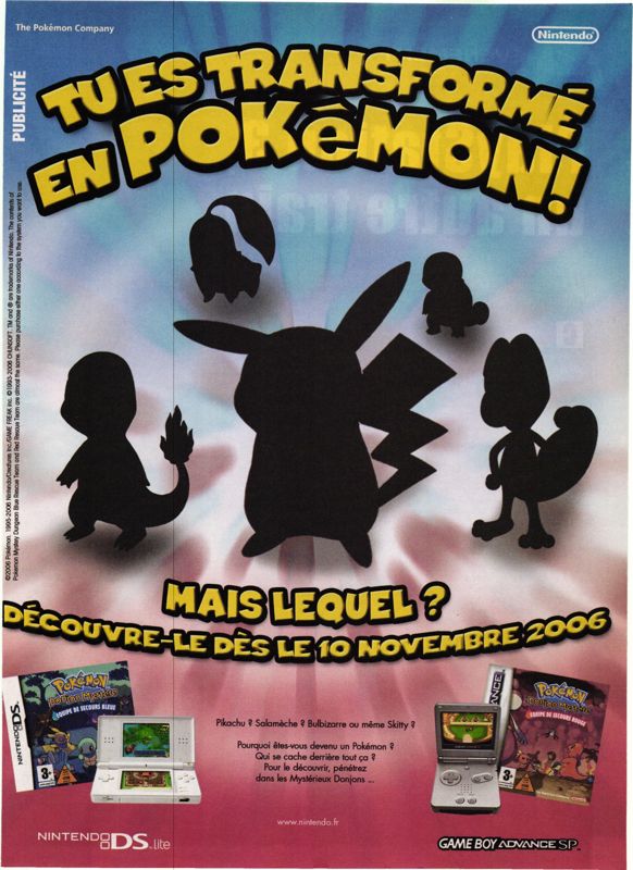 Pokémon Mystery Dungeon: Blue Rescue Team Magazine Advertisement (Magazine Advertisements): Joypad (France), Issue 168 (November 2007)