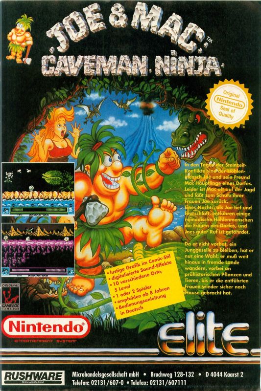 Joe & Mac: Caveman Ninja Magazine Advertisement (Magazine Advertisements): Video Games (Germany), Issue 06/1992