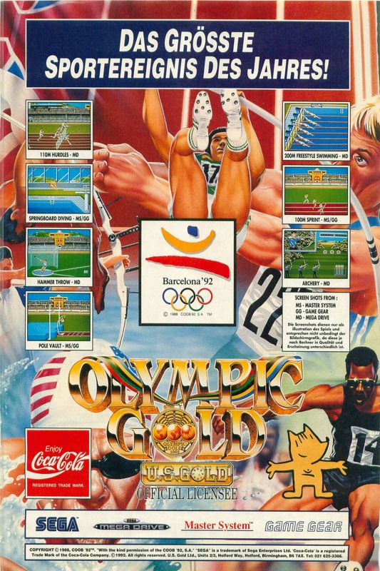 Olympic Gold: Barcelona '92 Magazine Advertisement (Magazine Advertisements): Video Games (Germany), Issue 06/1992
