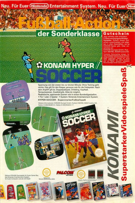 Konami Hyper Soccer Magazine Advertisement (Magazine Advertisements): Video Games (Germany), Issue 06/1992