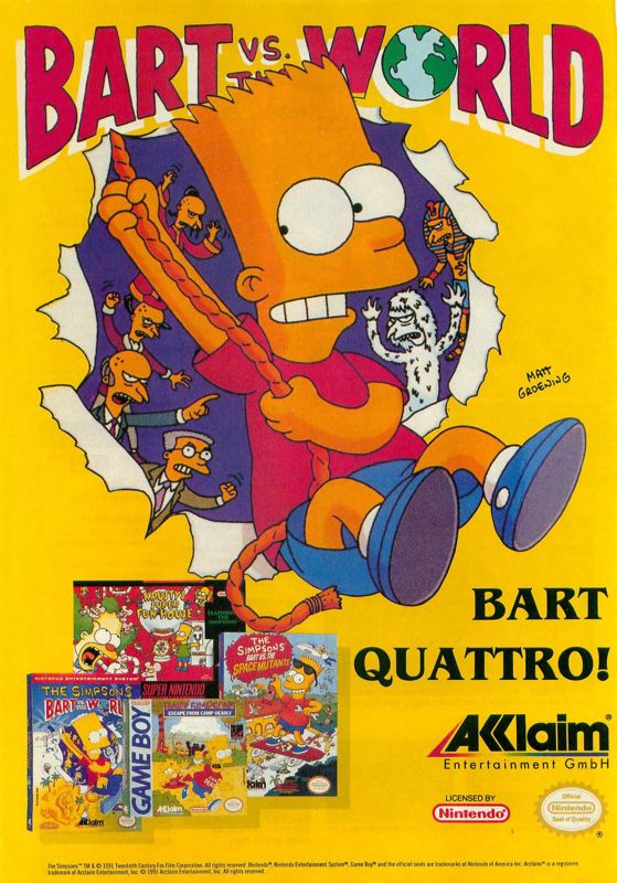 The Simpsons: Bart vs. the World Magazine Advertisement (Magazine Advertisements): Video Games (Germany), Issue 09/1992