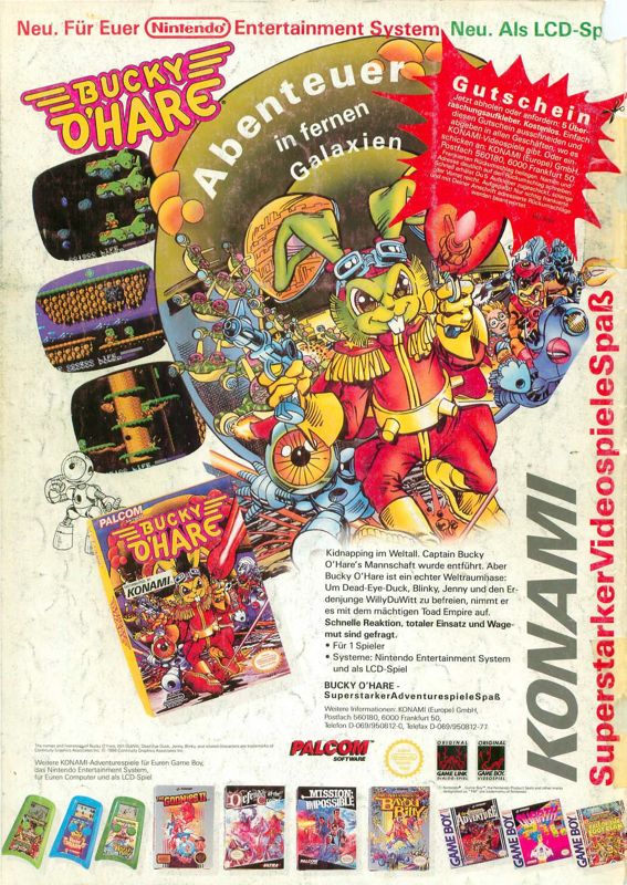 Bucky O'Hare Magazine Advertisement (Magazine Advertisements): Video Games (Germany), Issue 09/1992