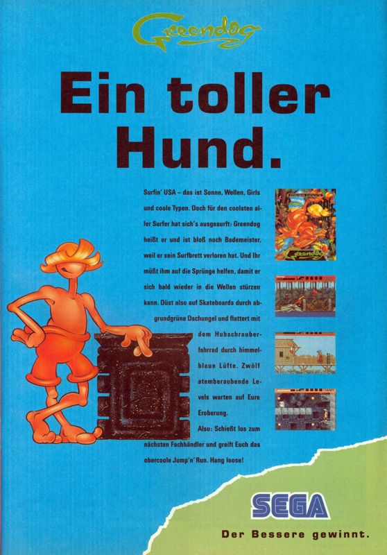 Greendog: The Beached Surfer Dude! Magazine Advertisement (Magazine Advertisements): Video Games (Germany), Issue 11/1992