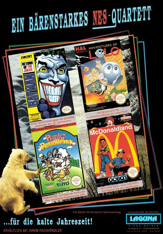 Panic Restaurant Magazine Advertisement (Magazine Advertisements): Video Games (Germany), Issue 01/1993