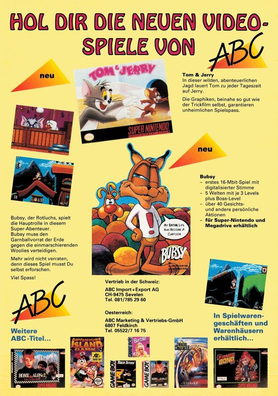 Bubsy in: Claws Encounters of the Furred Kind Magazine Advertisement (Magazine Advertisements): Video Games (Germany), Issue 05/1993
