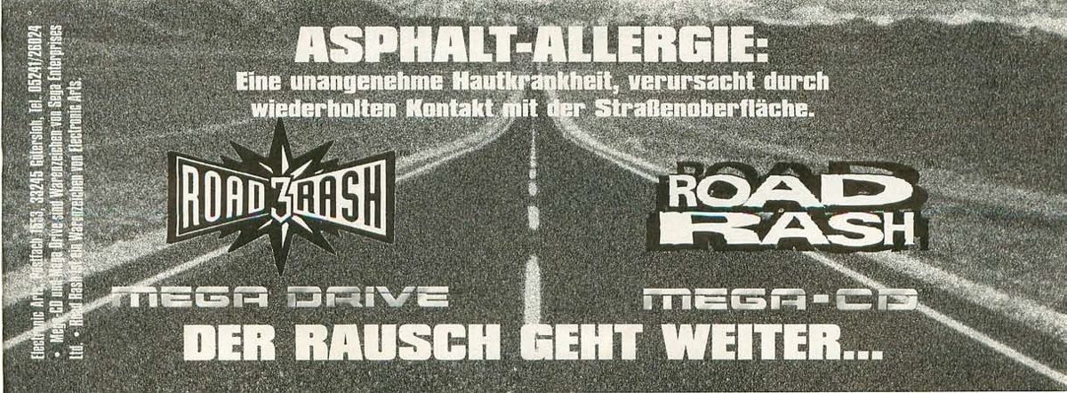 Road Rash Magazine Advertisement (Magazine Advertisements): Video Games (Germany), Issue 04/1995 Part 1