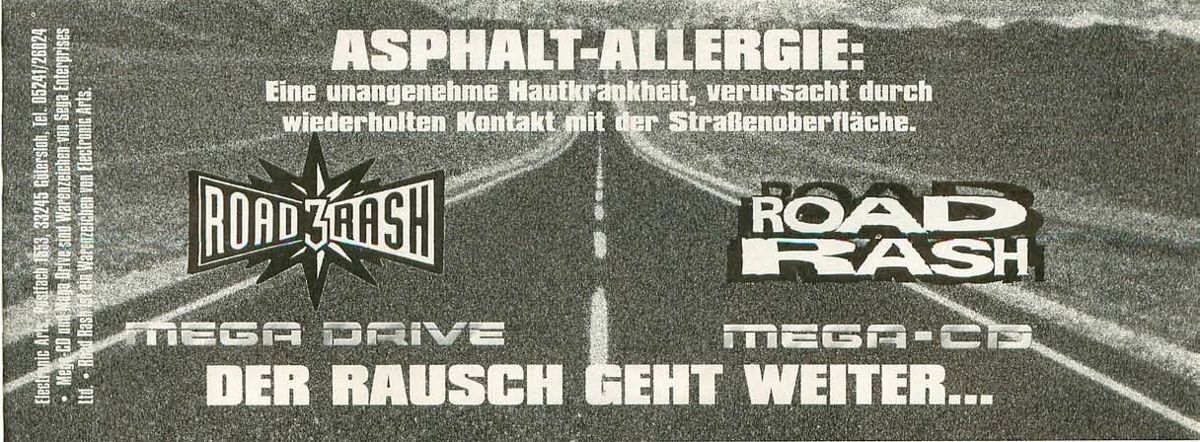 Road Rash 3 Magazine Advertisement (Magazine Advertisements): Video Games (Germany), Issue 04/1995 Part 1
