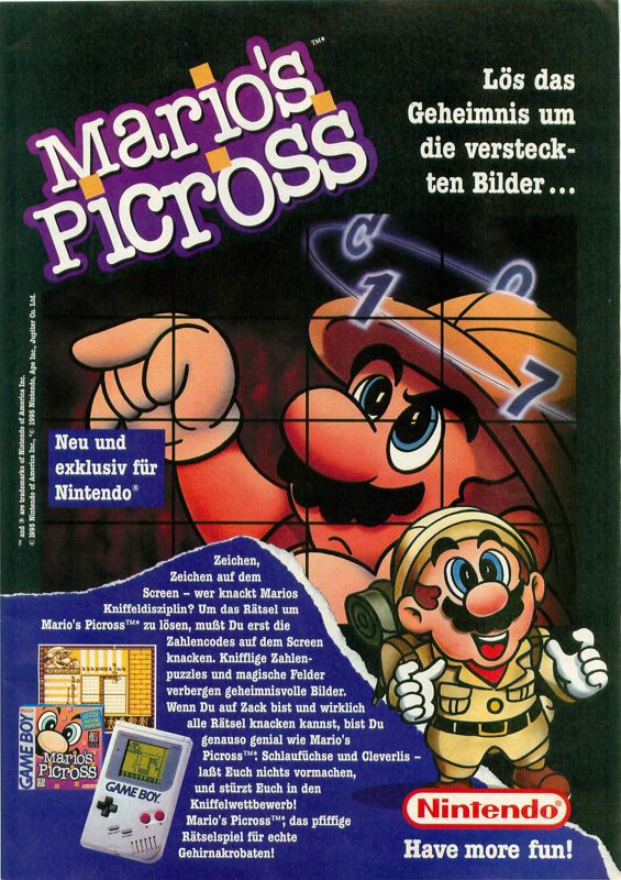 Mario's Picross Magazine Advertisement (Magazine Advertisements): Video Games (Germany), Issue 05/1996