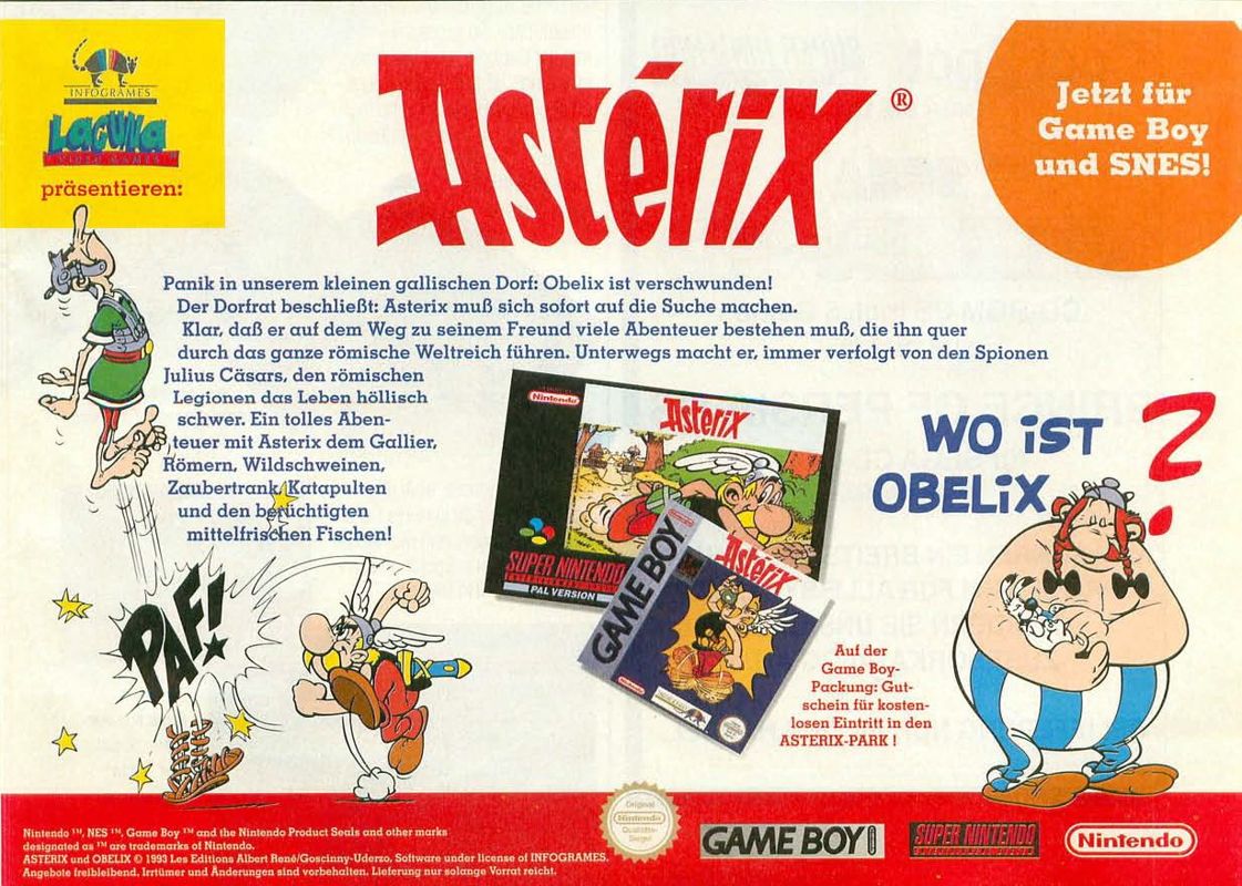 Astérix Magazine Advertisement (Magazine Advertisements): Video Games (Germany), Issue 09/1993